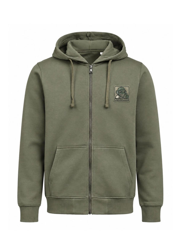 Felpa Zip Patch Verde Oliva